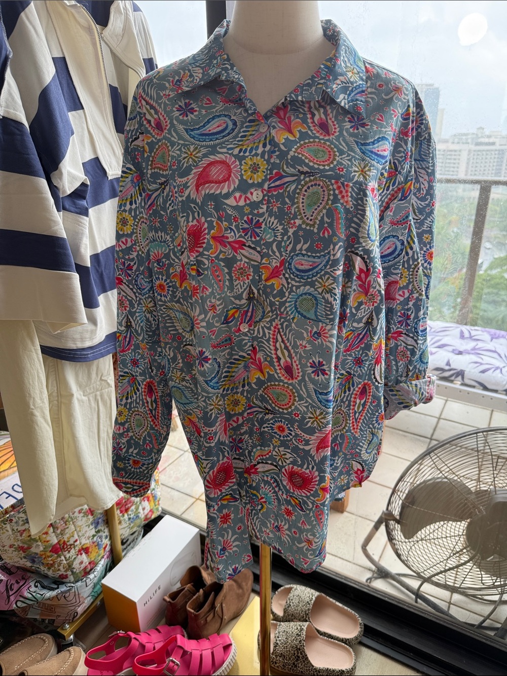 Lightweight Paisley Shirt Jacket in Blue Multi